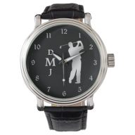 Silver Silhouette Golfer Monogram Watch