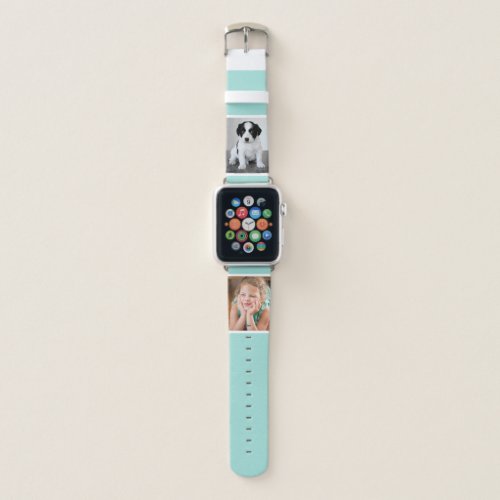Two Custom Photos with White Borders on Mint Green Apple Watch Band