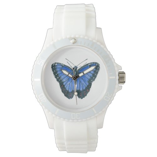 Blue Morpho butterfly watercolor painting Wrist Watch
