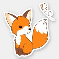 Cute Little Fox Watching Butterfly EP Sticker