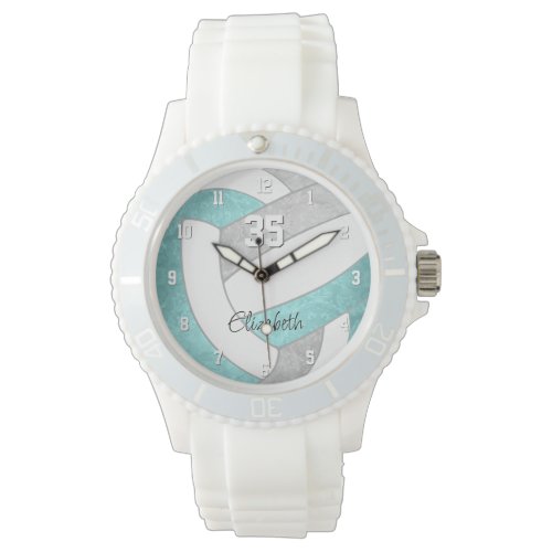girly aqua gray personalized volleyball watch