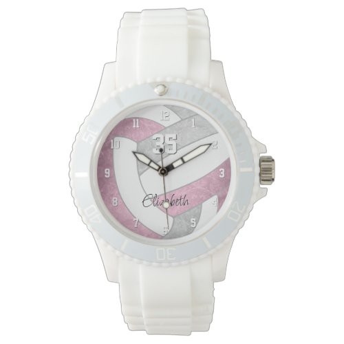 girly dusty pink gray personalized volleyball watch