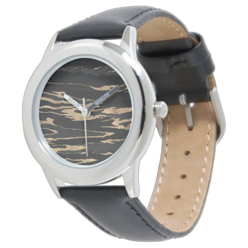 Gold Black Marble Abstract Painting Watch