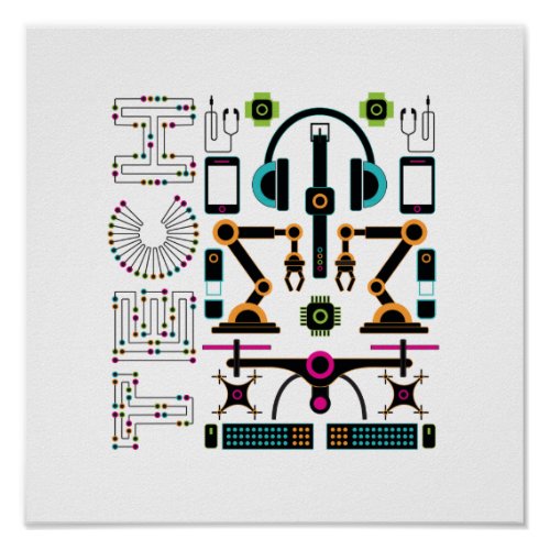 Modern Technology Objects &amp; Equipment Pattern Poster