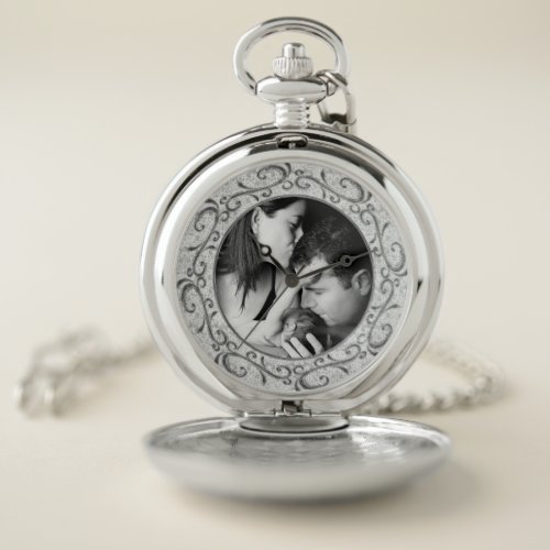 Ornate Round Frame Custom Photo Pocket Watch
