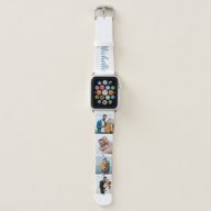 Personalized Name and 4 Photo Collage Blue Apple Watch Band