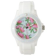 Pink Chic Floral Peonies Simple Elegant Flowers Watch