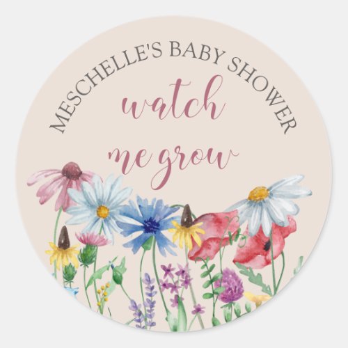 Watch me Grow Country Wildflower Baby Shower Classic Round Sticker
