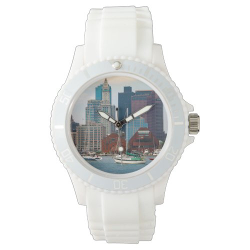 USA, Massachusetts. Boston Waterfront Skyline Watch