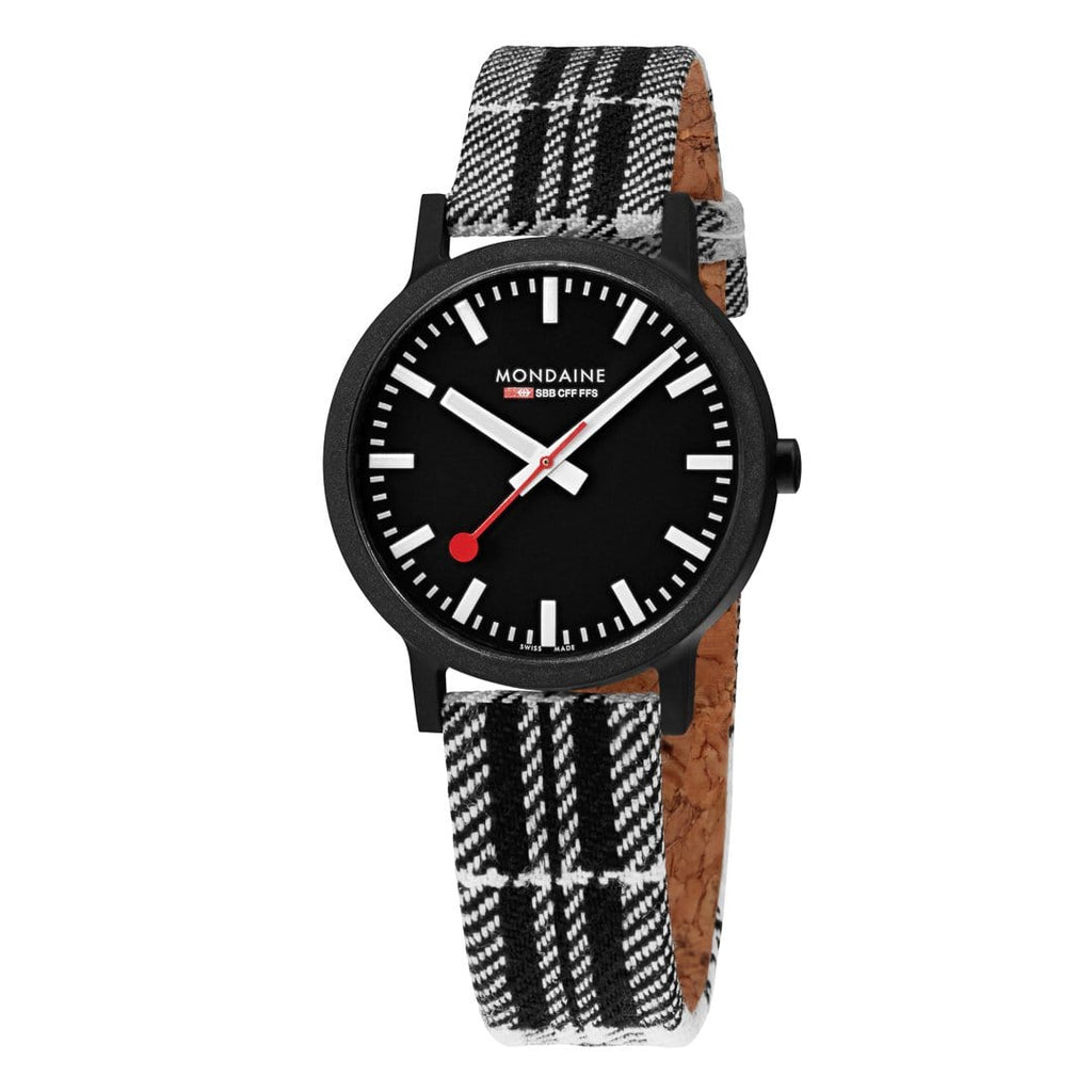 Sustainable Materials: Large Black Case Plaid Watch