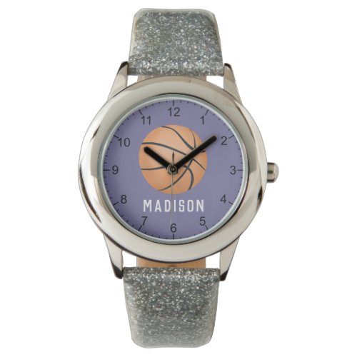 Girls Cute Purple Sports Basketball Kids Watch