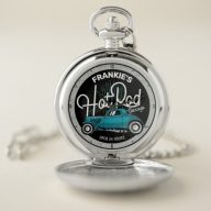 Hot Rod Garage CUSTOM NAME Deluxe Pinstripes Car Pocket Watch