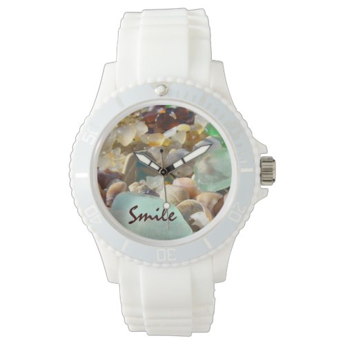 Smile Watches custom Blue Seaglass Agates Shells