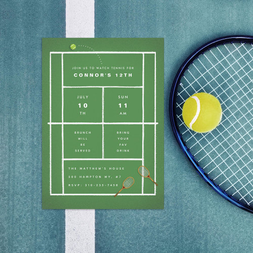 Tennis Match Watch Party Tennis Birthday Party Invitation