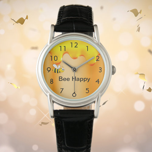 Bee happy bumblebees gold honey drips motivational watch