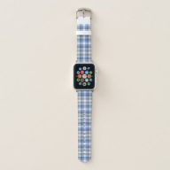 Blue Grey Tartan Plaid Pattern Apple Watch Band