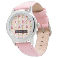 Modern Pink &amp; Red Lipstick Pattern Girly With Name Watch