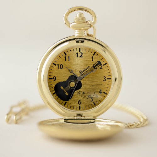 Custom Name Acoustic Guitar Luxury Brushed Gold Po Pocket Watch