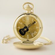 Custom Name Acoustic Guitar Luxury Brushed Gold Pocket Watch