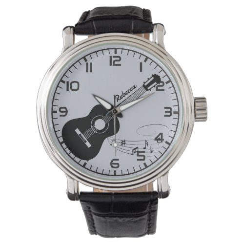 Custom Name Acoustic Guitar Luxury Grey  Watch