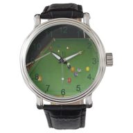 Eightball Table With Balls And Cues, Wristwatch