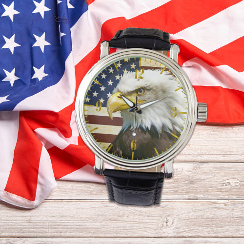 Vintage US USA Flag with American Eagle Wristwatch