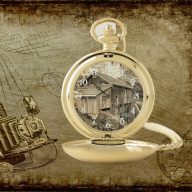 Vintage Wooden Grist Mill Sepia Tinted Photo Pocket Watch