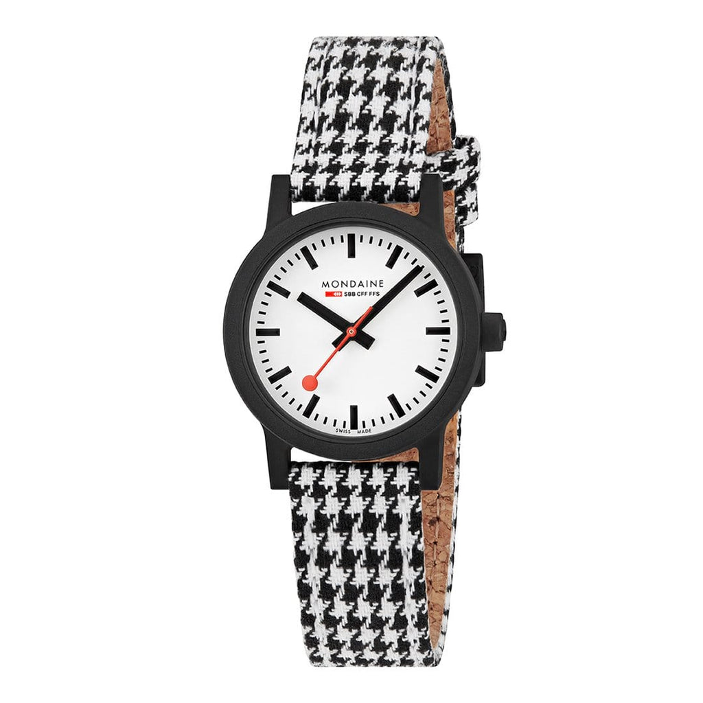 Sustainable Materials: Petite Black Case Houndstooth-Strap Watch&comma; 32 mm
