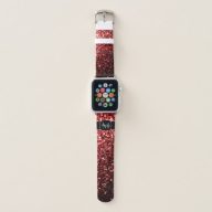 Dark Red faux Glitter sparkles Glamour Monogram Apple Watch Band
