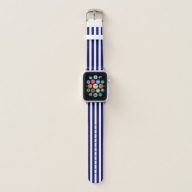 Navy blue and white candy stripes apple watch band