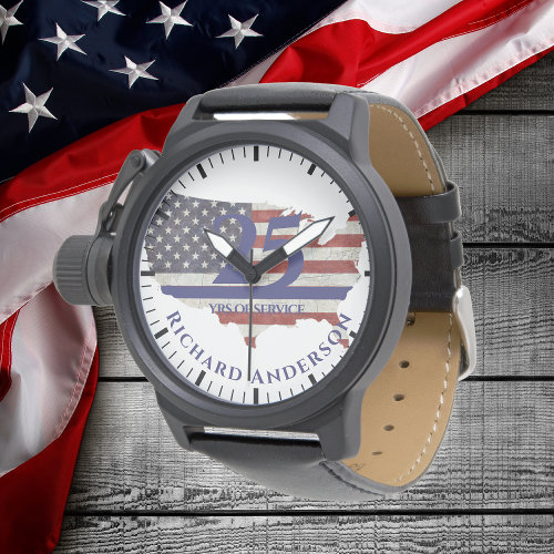 Thin Blue Line Police US FLAG Retirement Patriotic Watch