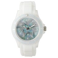 Abstract Blue Green Butterfly Fantasy Fractal Art Watch