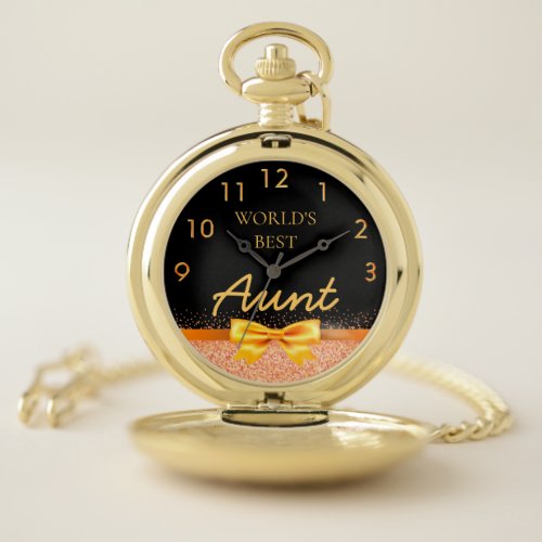 Aunt black rose gold bow pocket watch