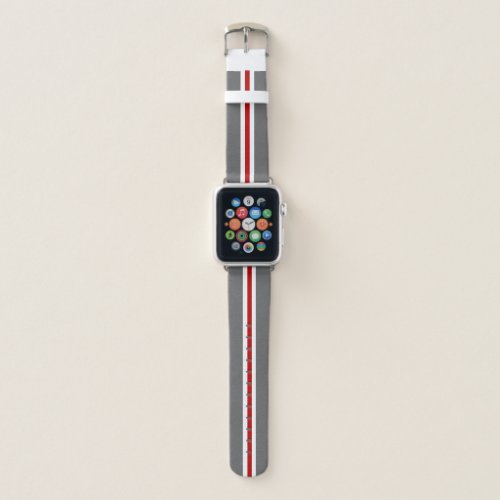 Bright Red Gray &amp; White Striped Apple Watch Band