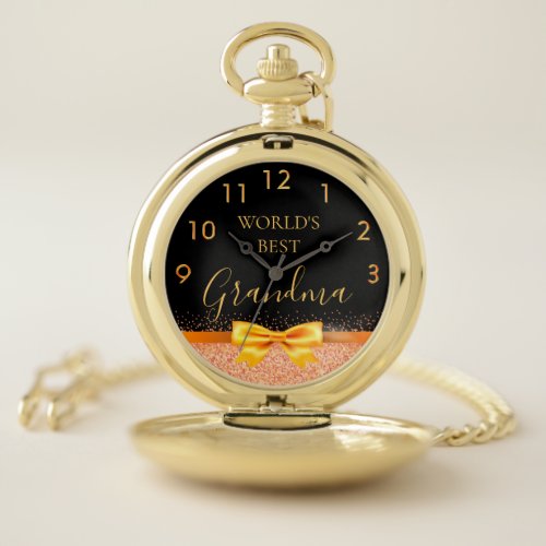 Grandmother World's best grandma black rose gold Pocket Watch