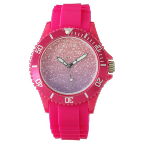 Rose pink purple lavender faux sparkles glitters watch