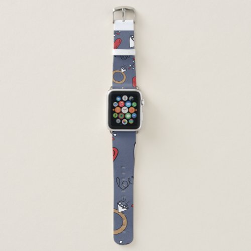 Seamless love pattern wit hand drawn wedding ring, apple watch band