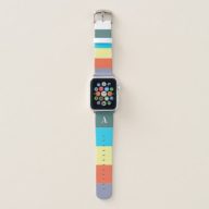 Striped Monogram Blue and Yellow Color Block Apple Watch Band