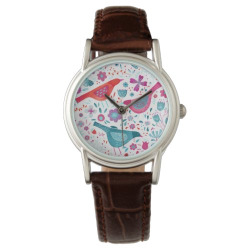Bird Floral Watercolor Watch