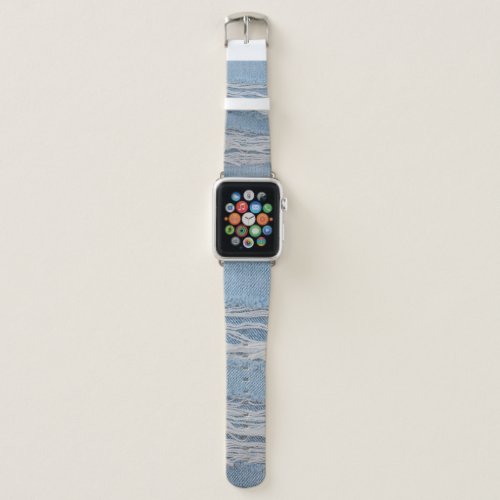 Blue torn denim jeans texture background. Stylish, Apple Watch Band