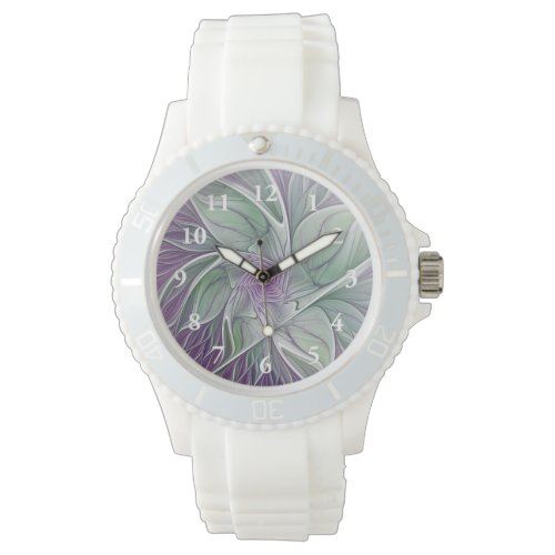 Flower Dream, Abstract Purple Green Fractal Art Watch