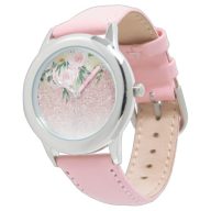 Modern Pink Glitter &amp; Pastel Flowers Sparkle Gift Watch