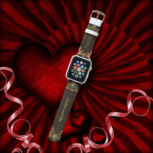 Royal gold and red floral design apple watch band