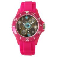 Steampunk Rusty Background with Turquoise Lenses Watch