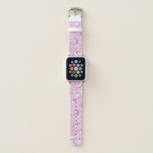 Cute Girly Pink Unicorn Rainbow Watercolor Apple Watch Band