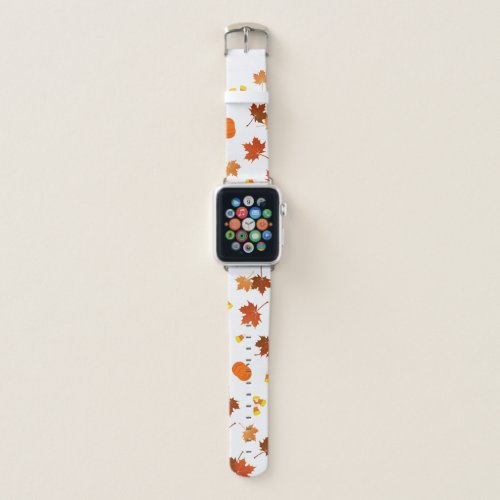 Fall maple leaves pumpkins candy corn pattern apple watch band