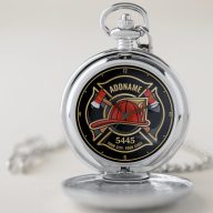 Firefighter ADD NAME Fire Station Department Pocket Watch
