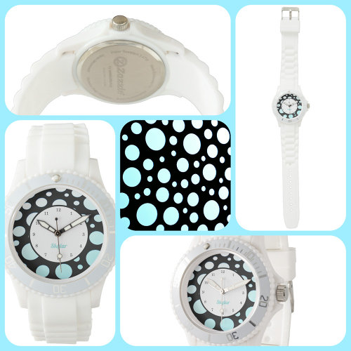 Modern Retro Polka-dots Blue White and Black Watch