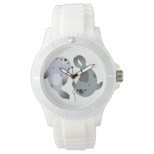 Two Cute Playful Cartoon Harp Seals Sport Watch