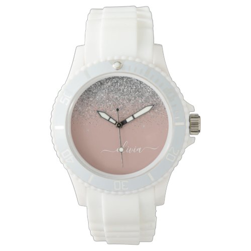Blush Pink Rose Gold Silver Glitter Monogram Watch